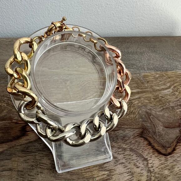 Luv AJ Metallic Ombre Gold, Silver, Rose Gold Chunky Link Bracelet - Picture 4 of 4